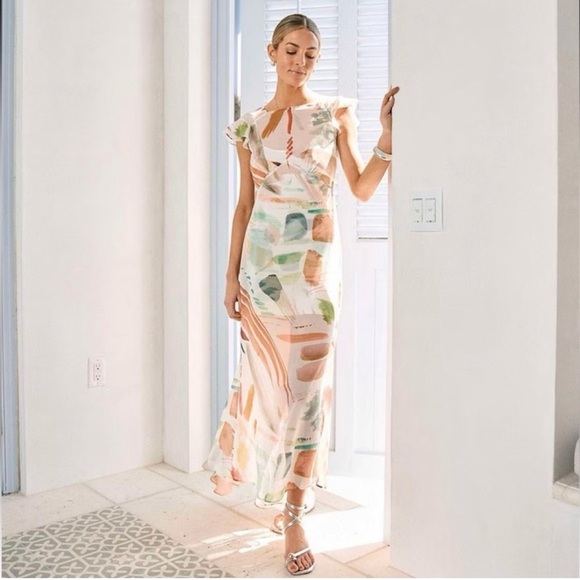 ANTONIO MELANI Dresses & Skirts - ANTONIO MELANI Green and Orange Ruffled Maxi Dress